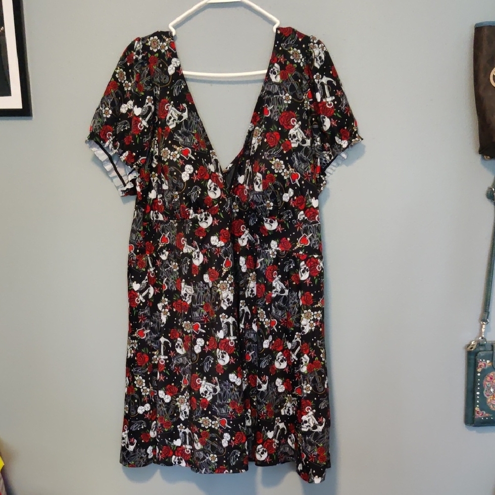 Torrid Red and Black Flutter Sleeve One Piece